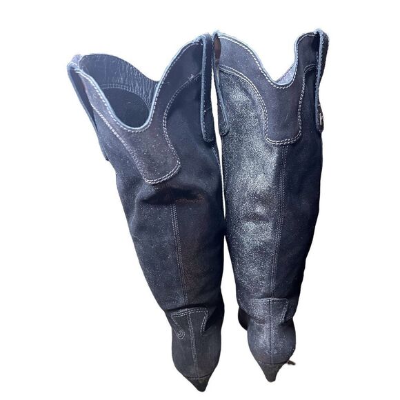 Larroude Louise Graphite Metallic Oil Shiny Cowboy Boot NWOB Size 6 - Picture 9 of 10